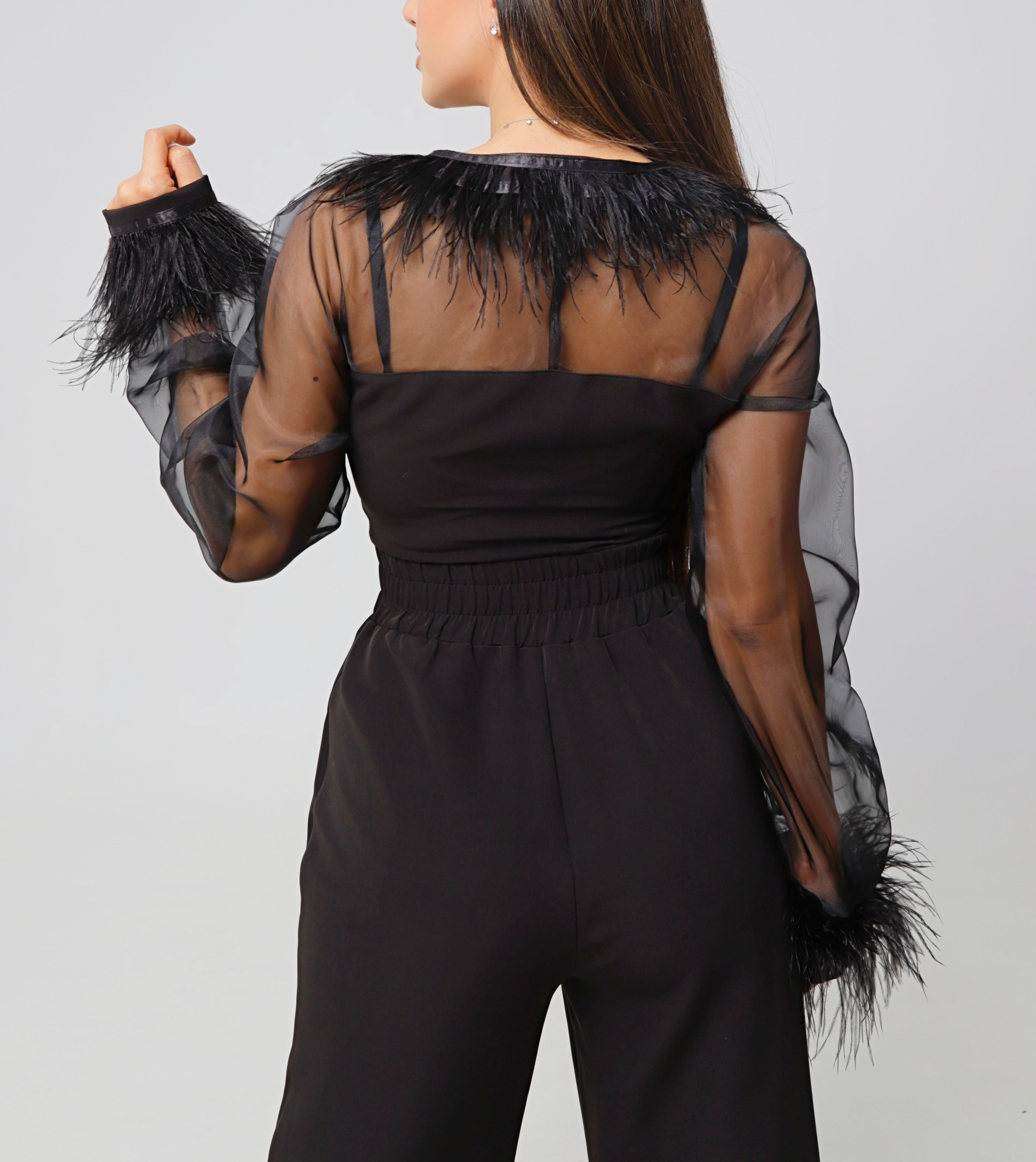 MONSOON  BLACK FEATHER DETAILED JUMPSUIT