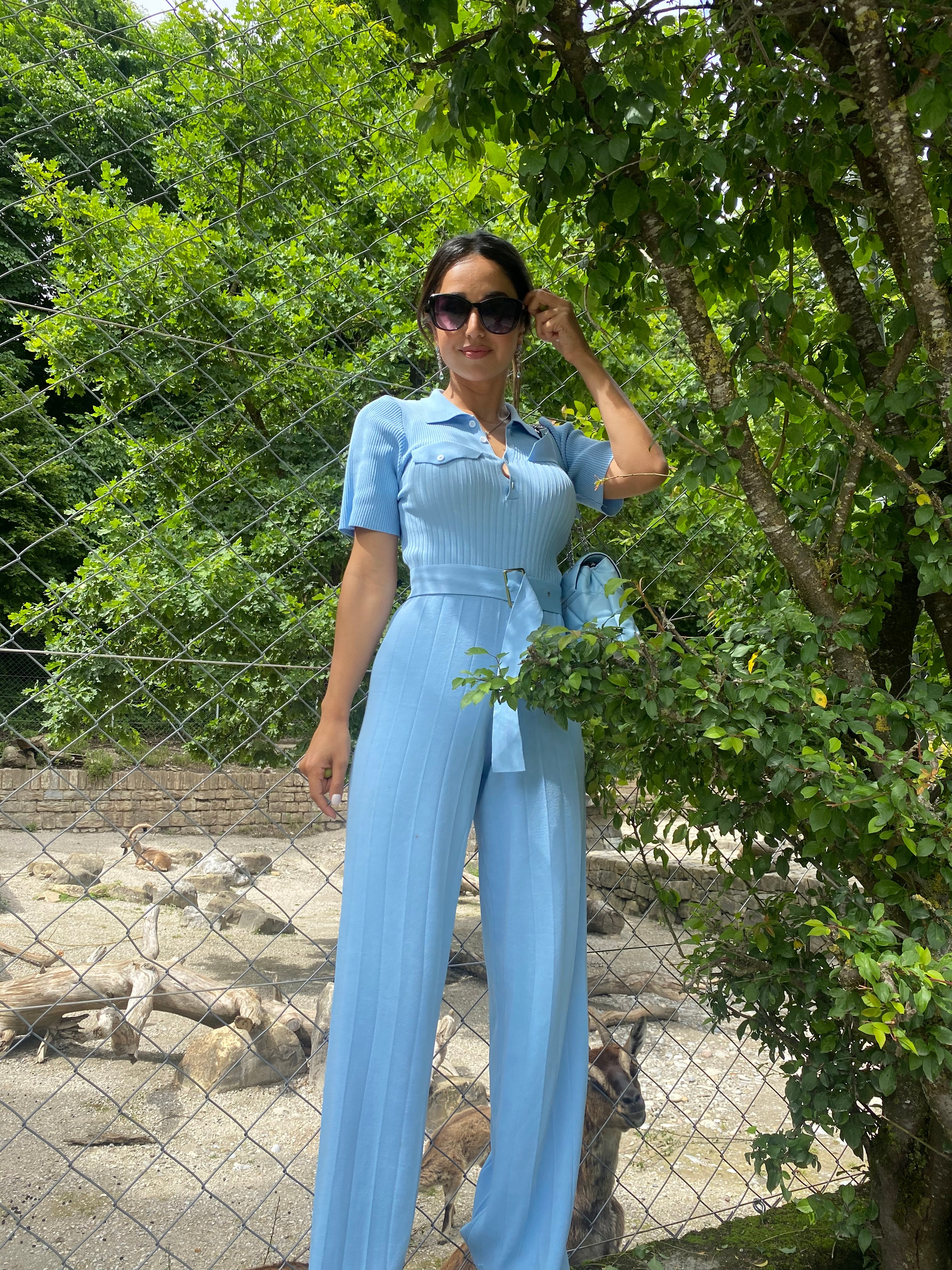 AQUA SKY BLUE KNITTED JUMPSUIT