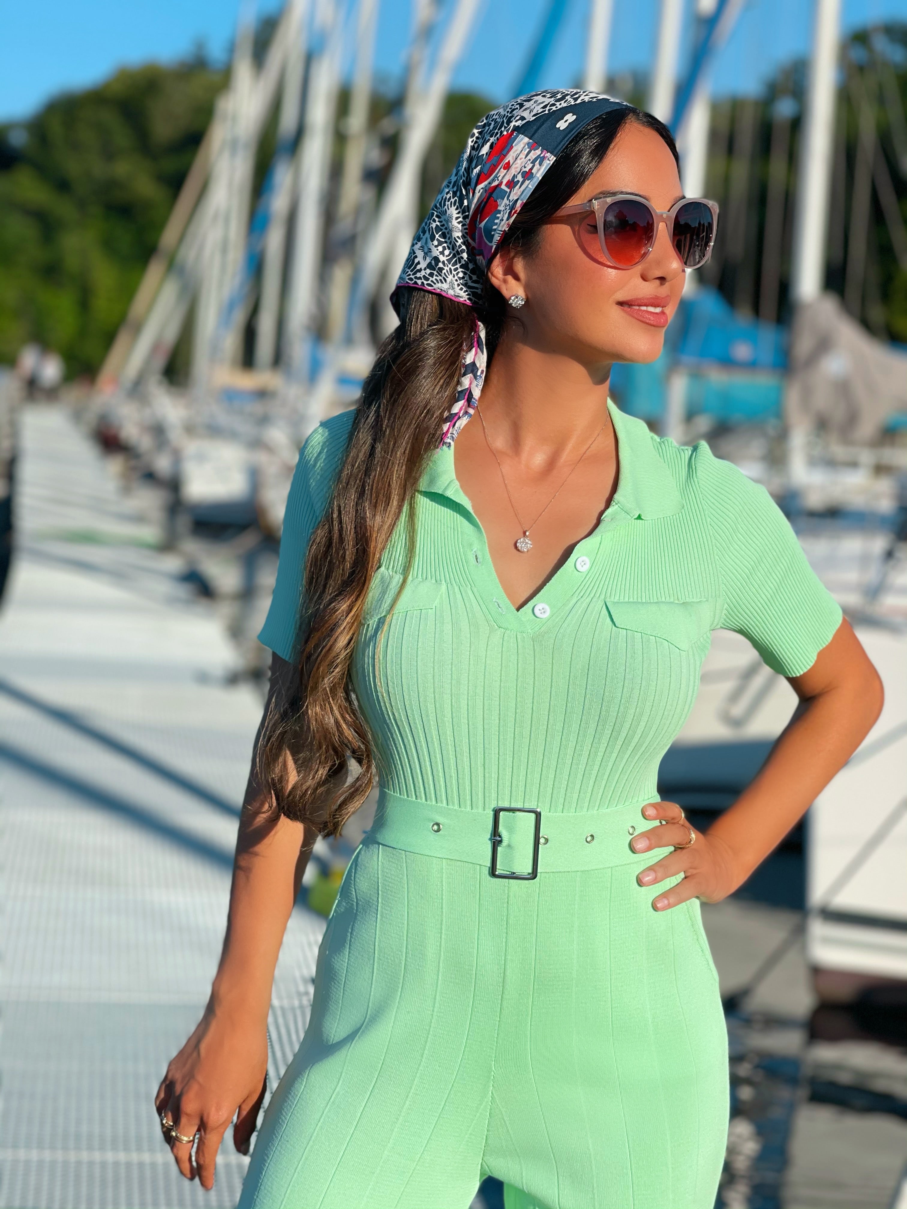 AQUA MINT GREEN KNITTED JUMPSUIT