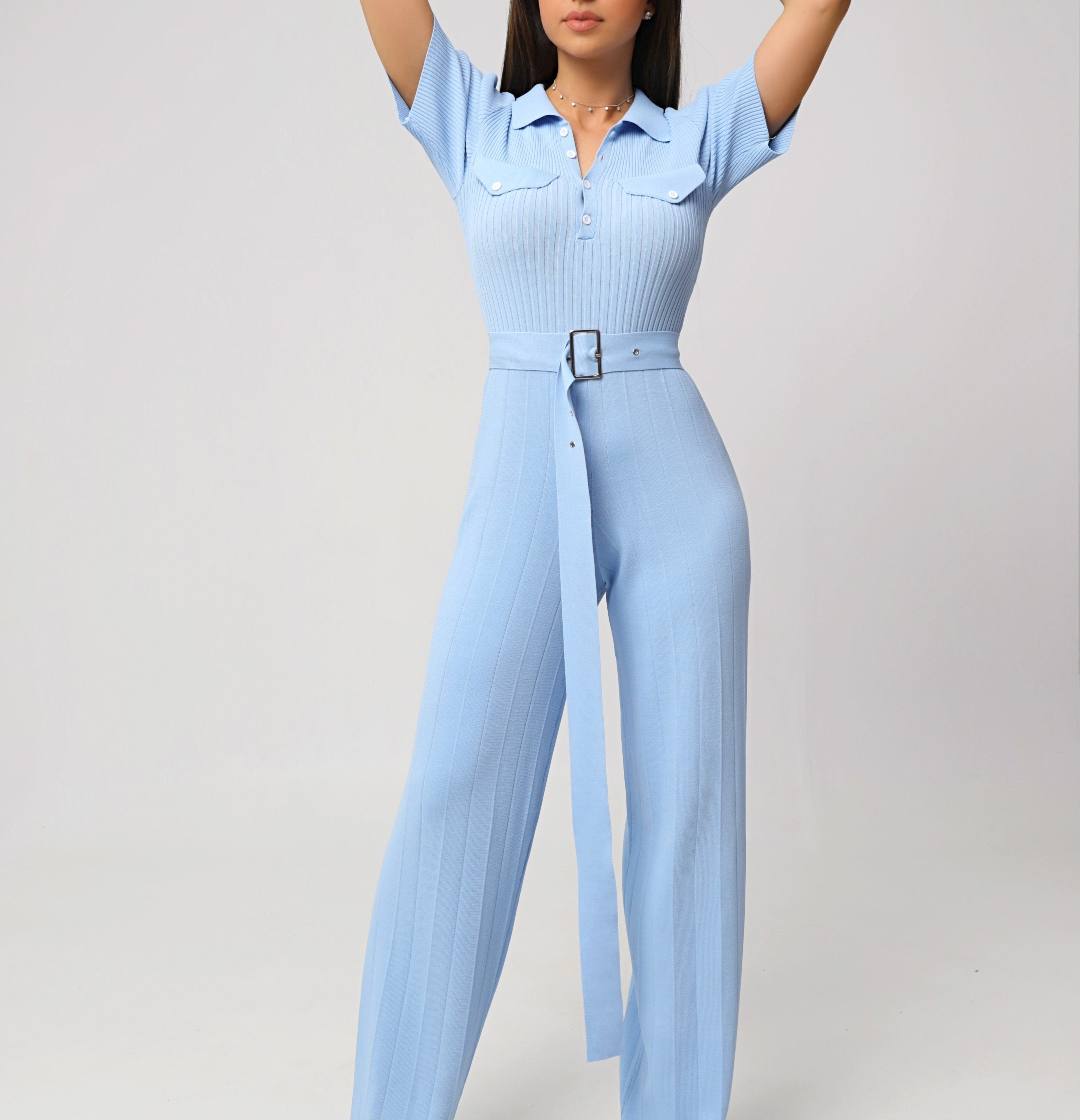 AQUA SKY BLUE KNITTED JUMPSUIT