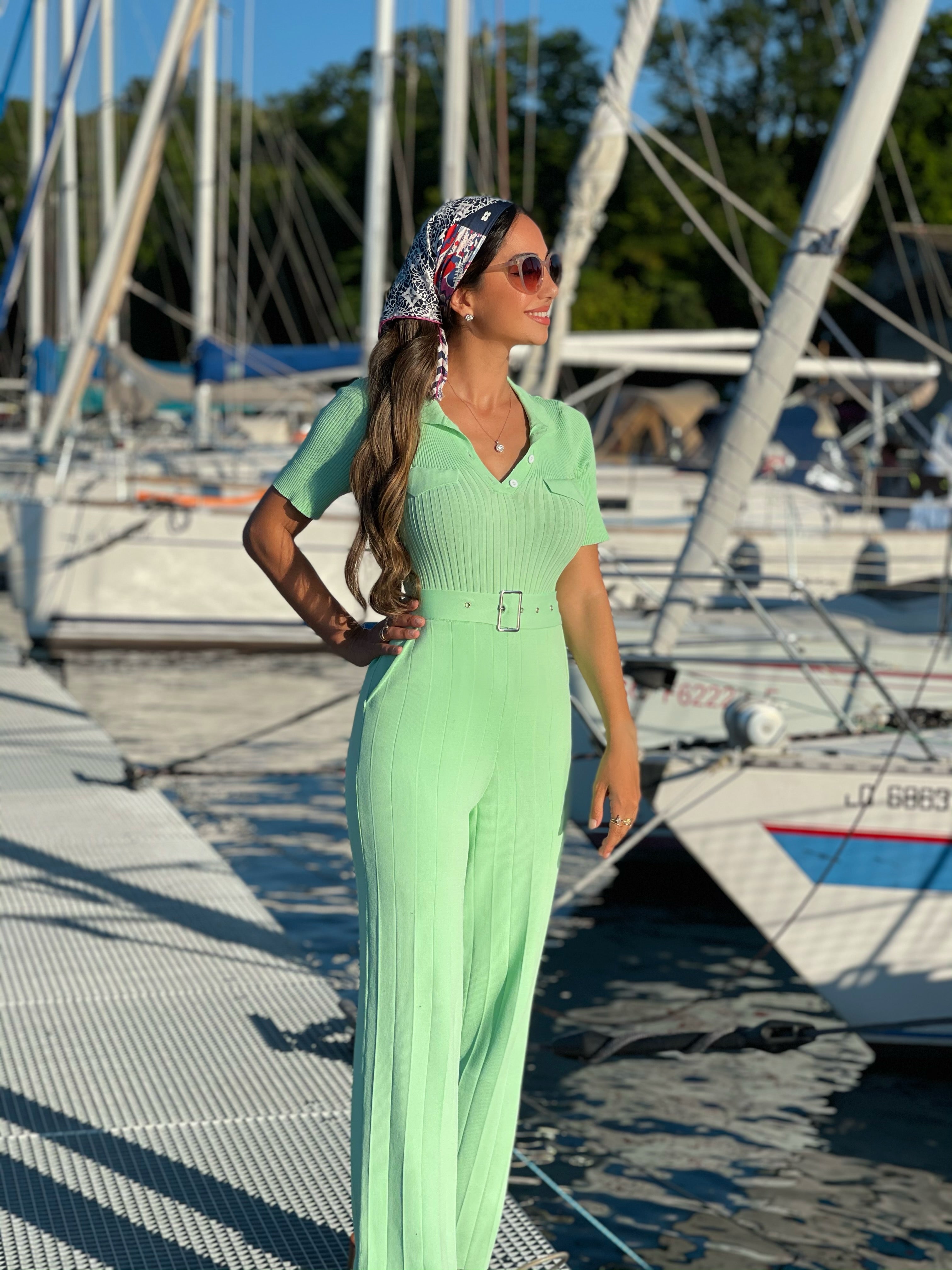 AQUA MINT GREEN KNITTED JUMPSUIT